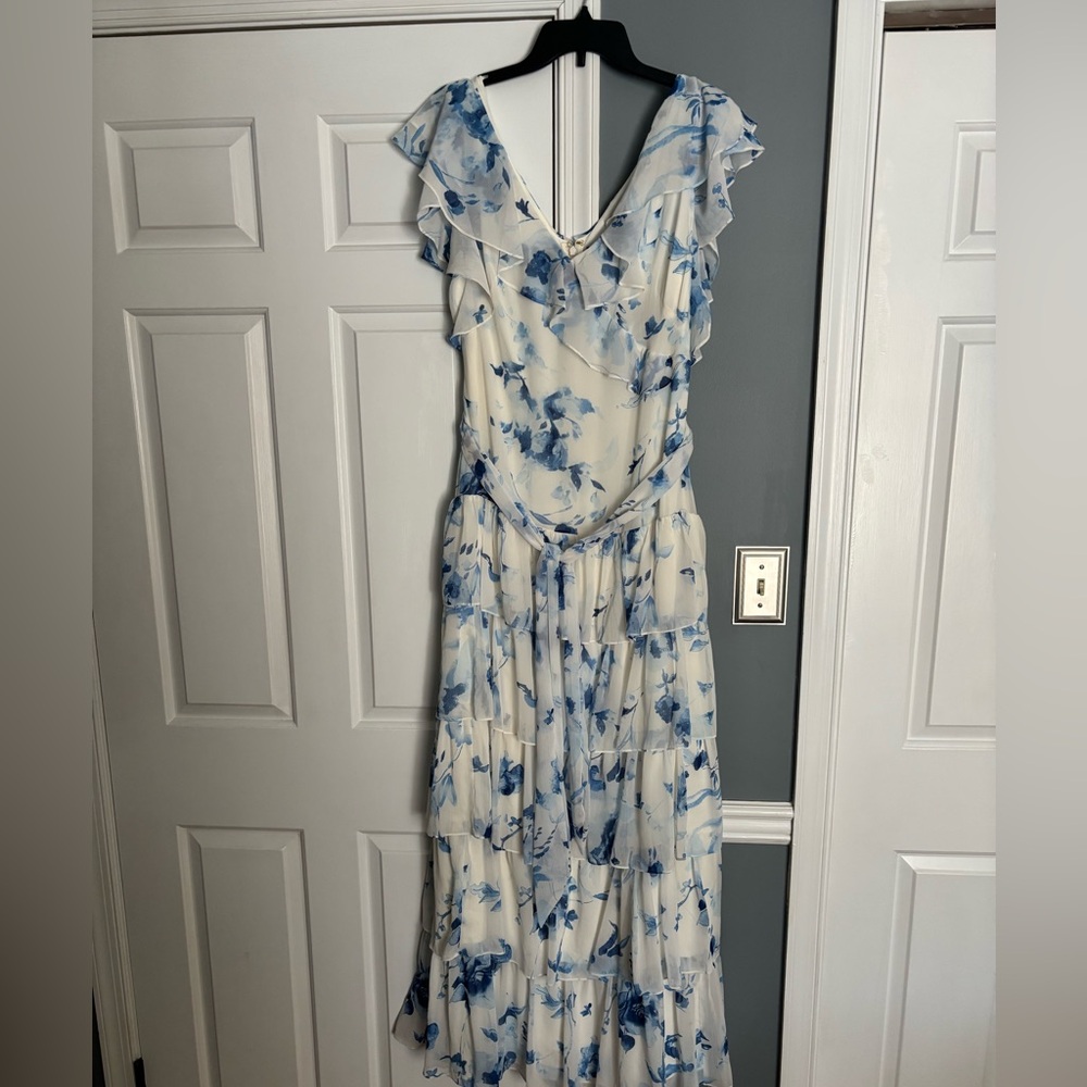 Ralph Lauren White and Blue Floral Maxi Dress